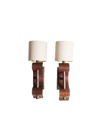 Pair of Lucca Studio Currier Sconces in Bronze and Leather 48432