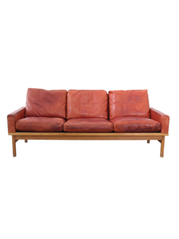 Vintage Danish Leather Sofa with Oak Frame 48888