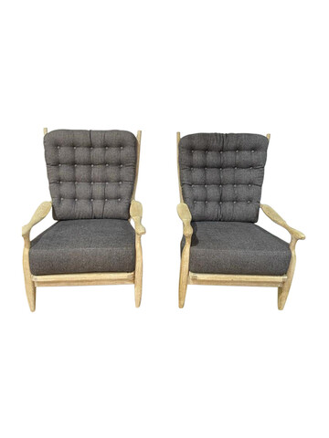 Pair of Guillerme & Chambron Cerused Oak Armchairs 47426