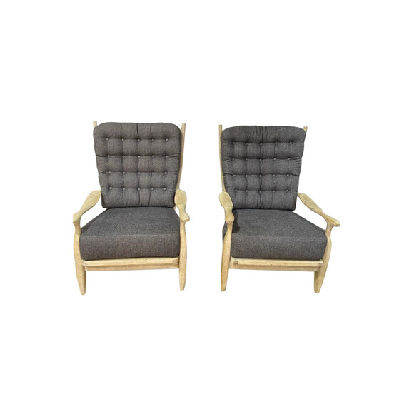 Pair of Guillerme & Chambron Cerused Oak Armchairs 40844