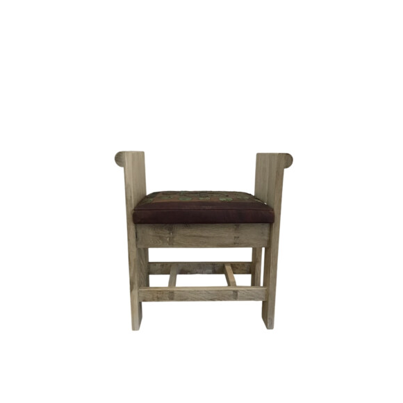 Limited Edition Oak Bench with Vintage Moroccan Leather Seat 77609