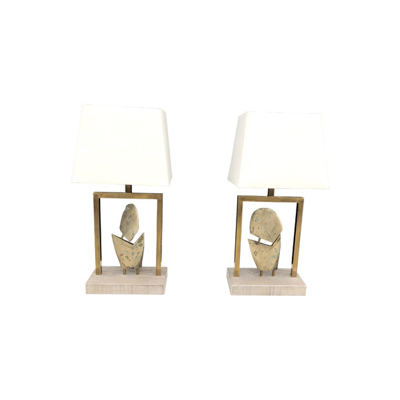 Pair Limited Edition Bronze Element Lamps 34729