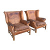 Pair of English Leather Wing Back Chairs 36050