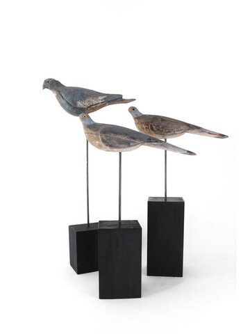 Set of 3 Wooden Primitive Birds on Stands 60065