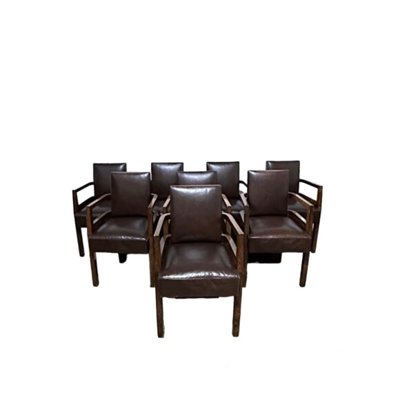 Rare Set of (8) Maurice Jallot Deco Leather Dining Chairs 73432