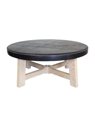 Lucca Studio Milton Round Leather Top Coffee Table 47071