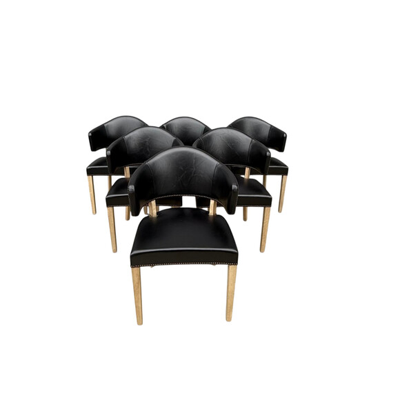 Set of (6) Danish Black Leather Dining Chairs 78991