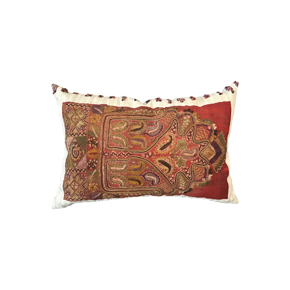 Rare Embroidery on Moroccan Tribal Textile Pillow 45275