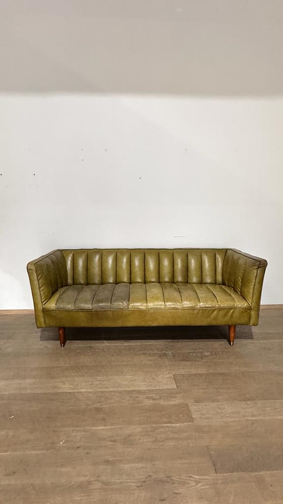 1970's Danish Channeled Leather Sofa