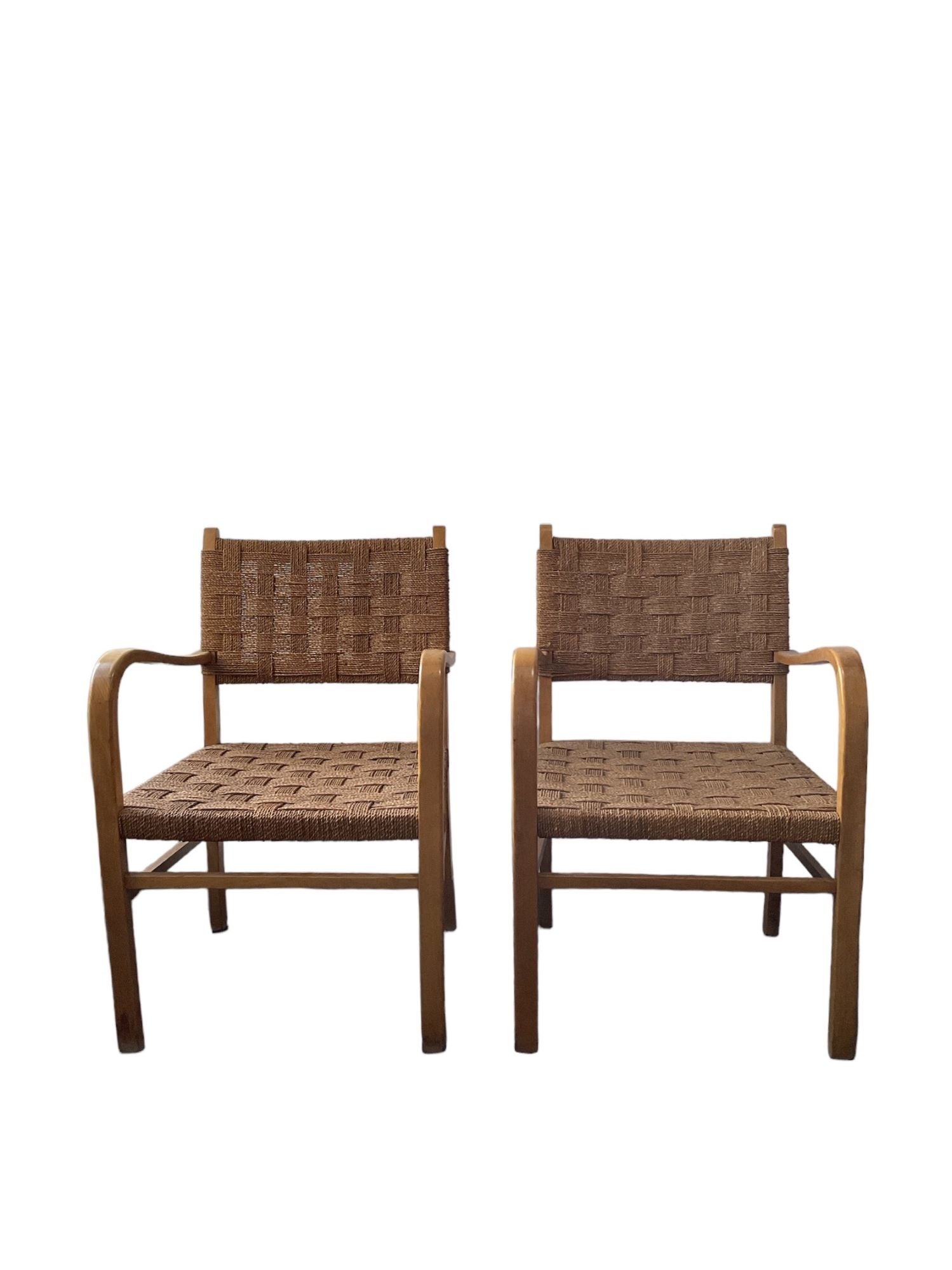 Pair of Danish Woven Rope Arm Chairs