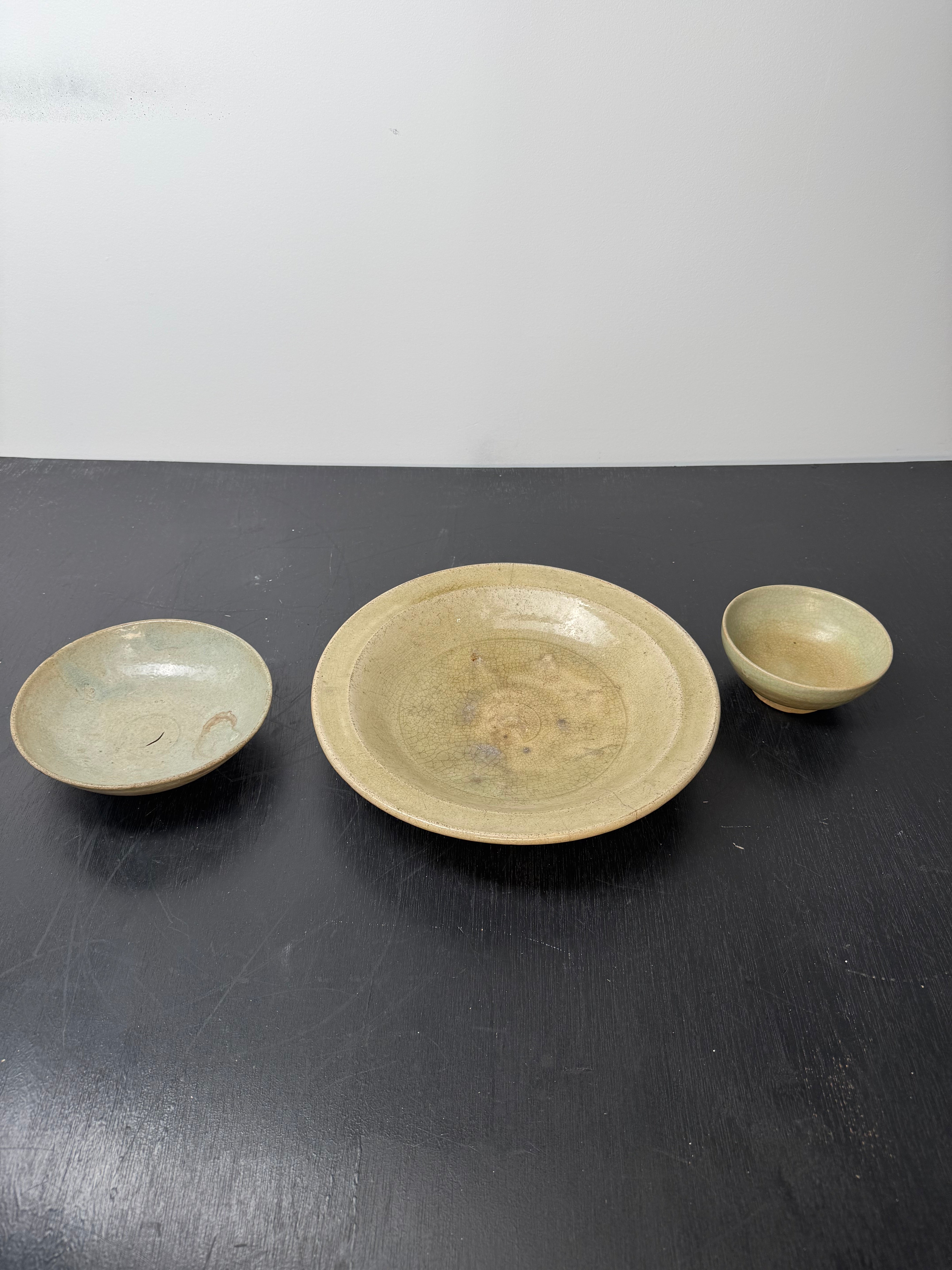 Collection of (3) Song Dynasty Celadon Colored Bowls