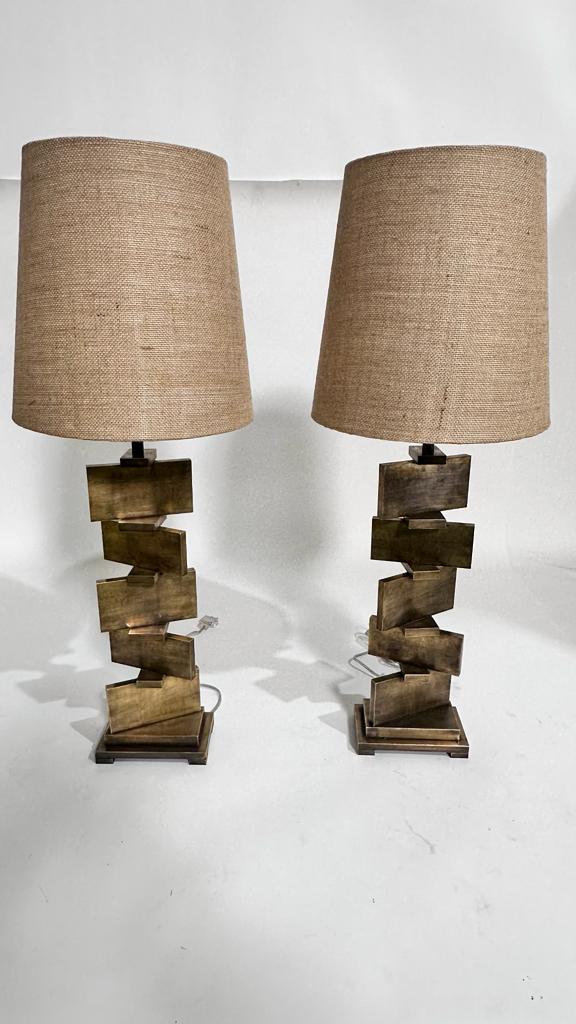 Lucca Studio Bronze Wyeth Lamps w/ Burlap Shades