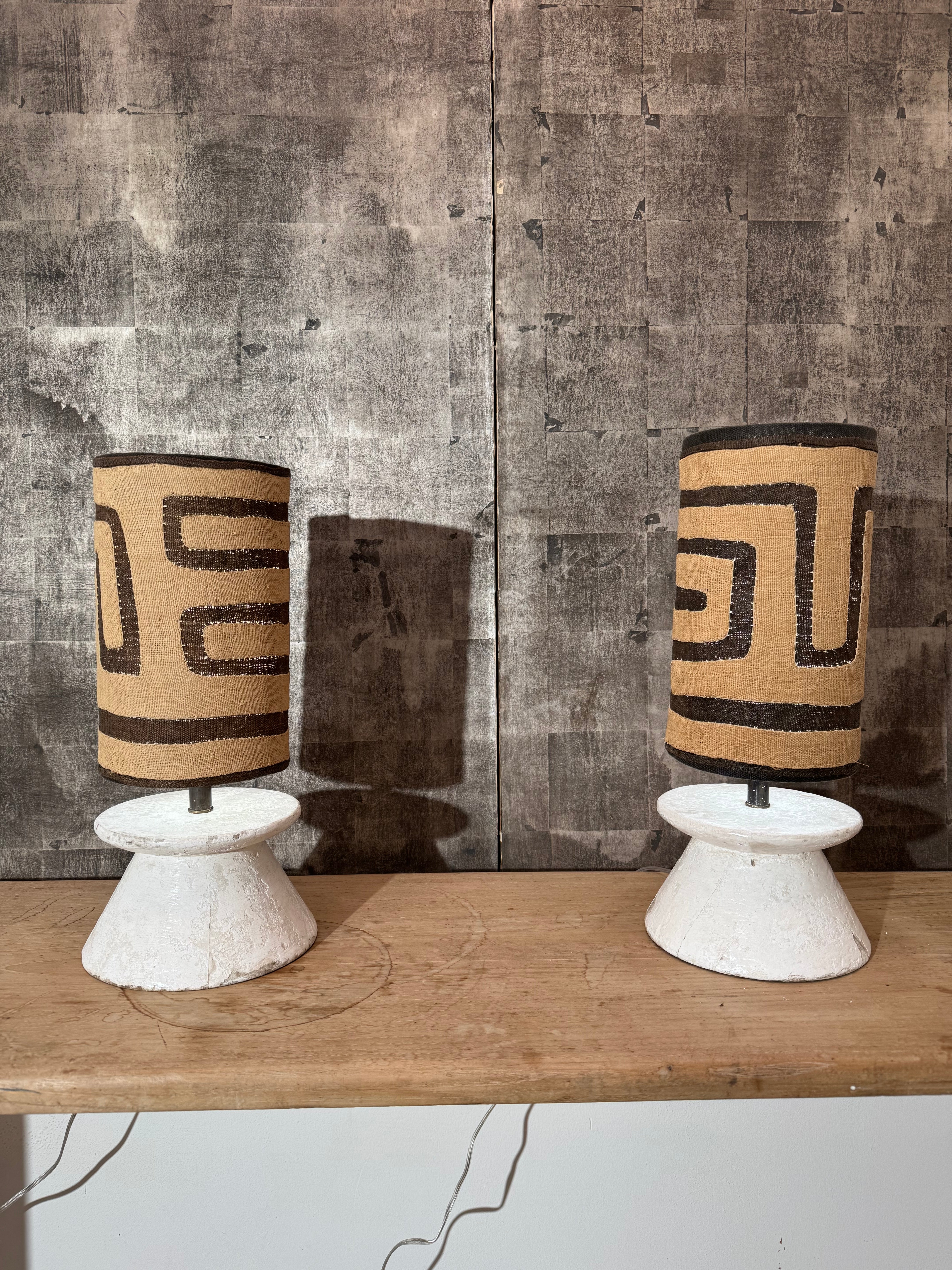 Pair Vintage French 1950's Wood & Plaster Lanps