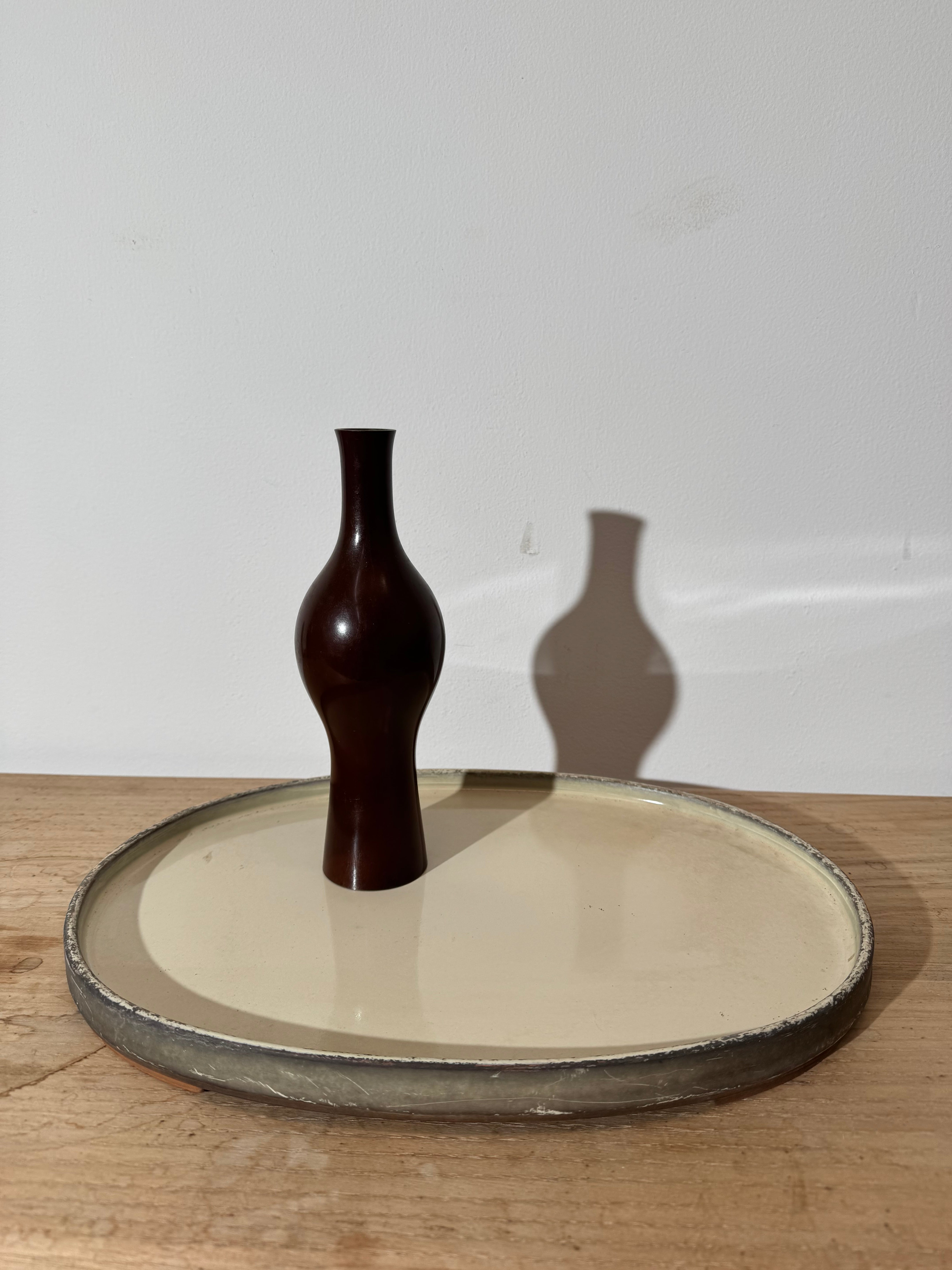 Large Japanese Cream Colored Vintage Pottery Tray