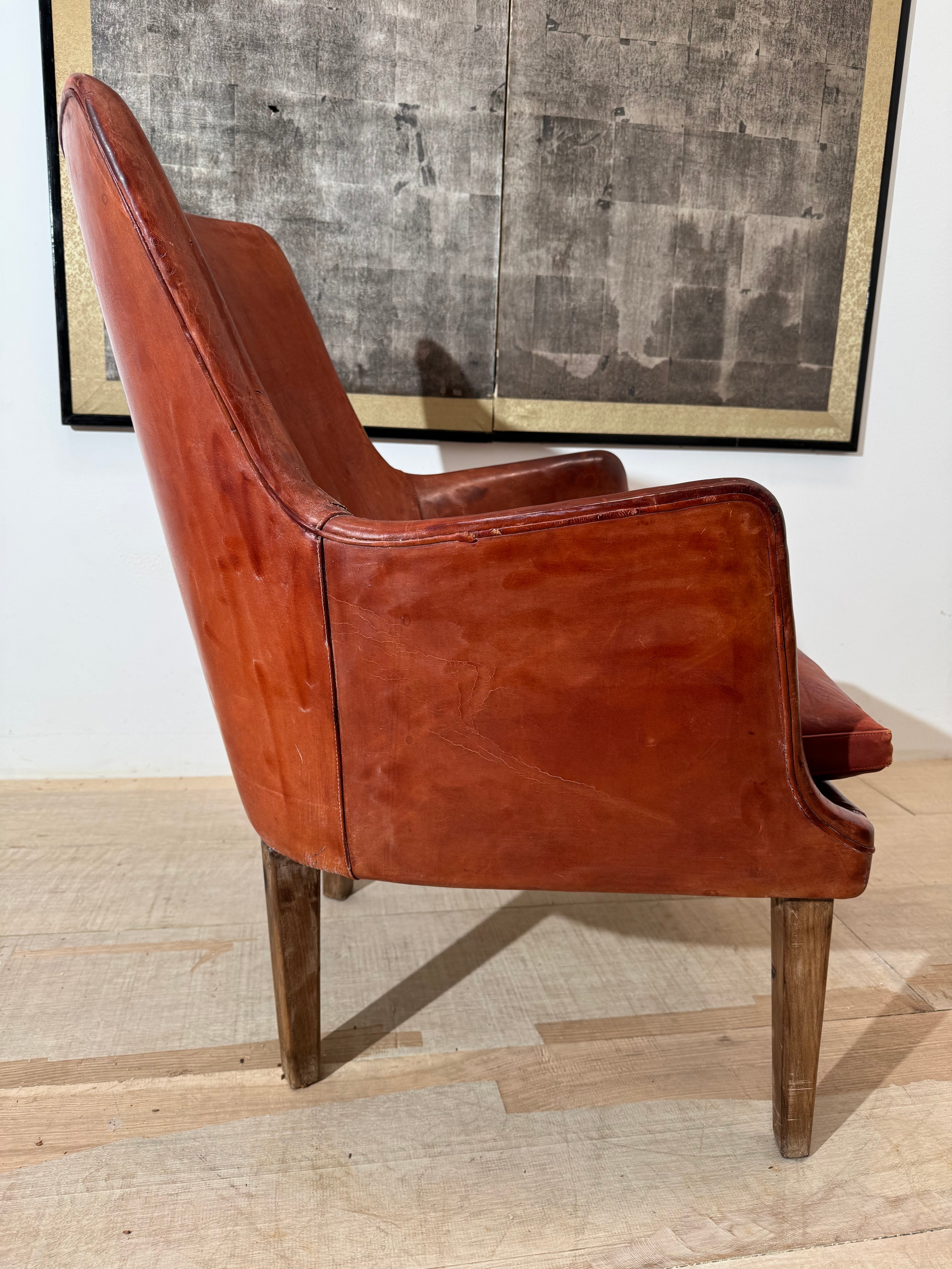 Original Vintage Arne Vodder Danish Leather Chair in Scruffy Condition