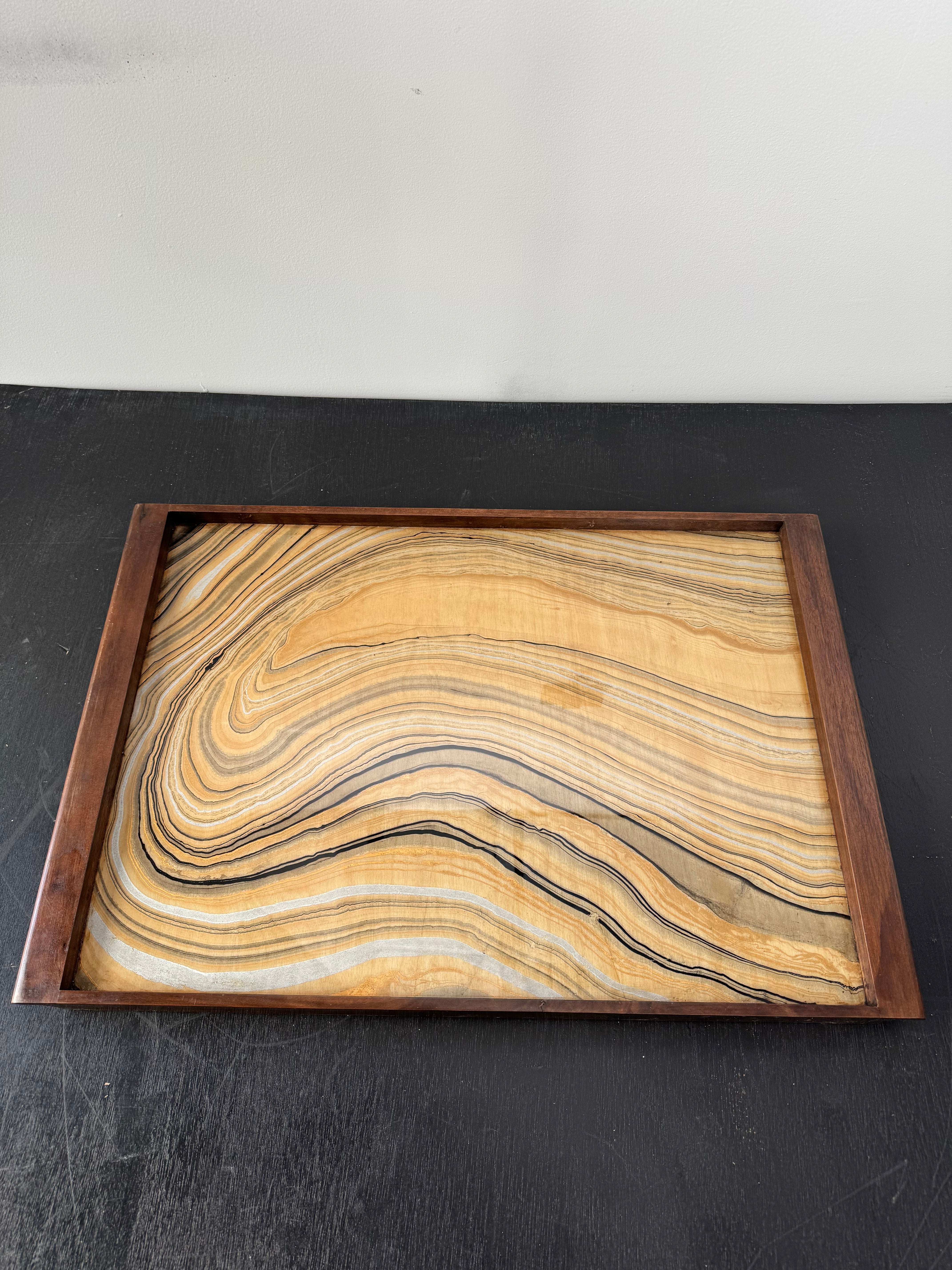 Limited Edition Walnut & Vintage Italian Marbleized Paper Tray