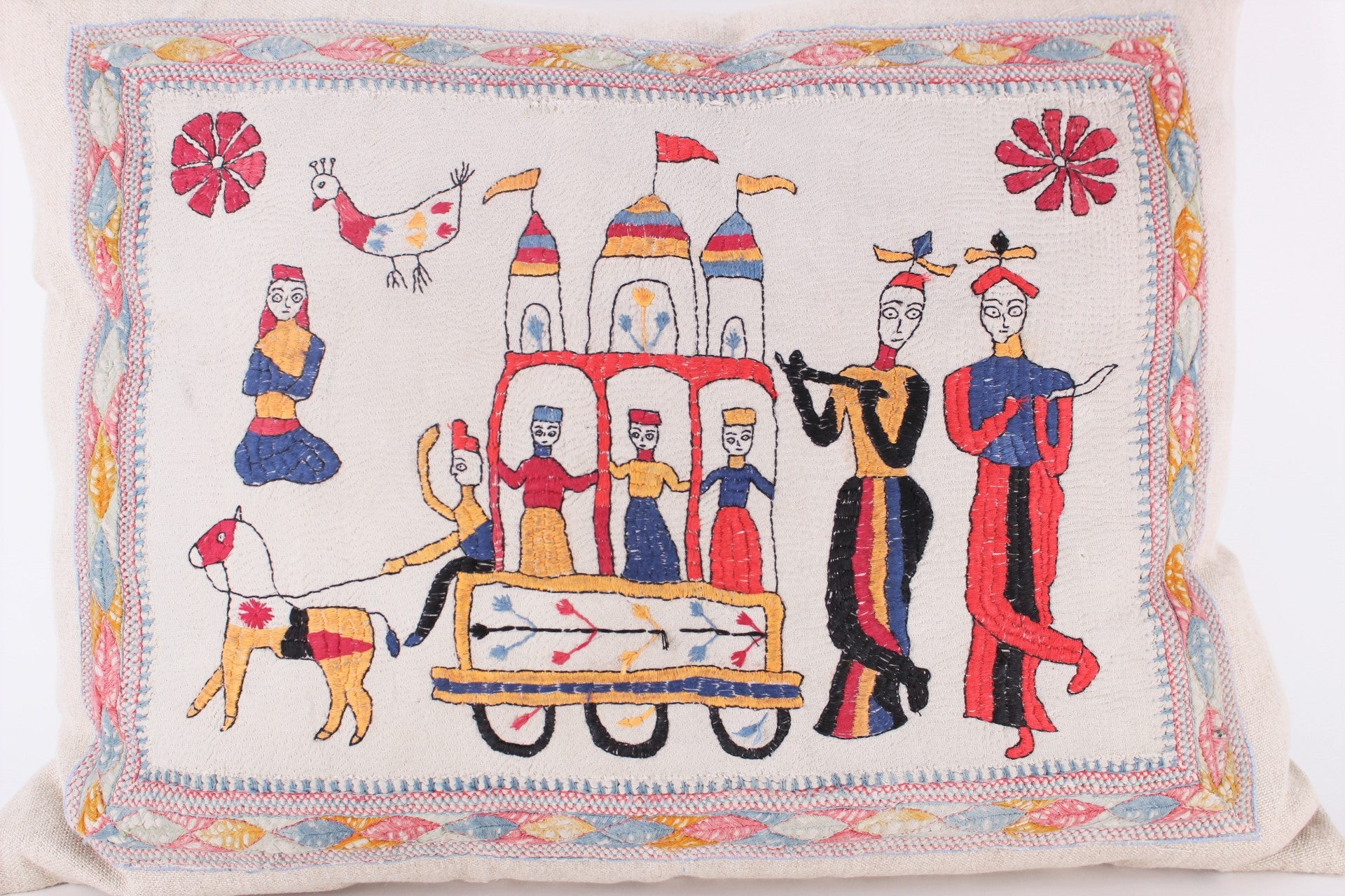 Rare Indian Embroidery Textile Pillow