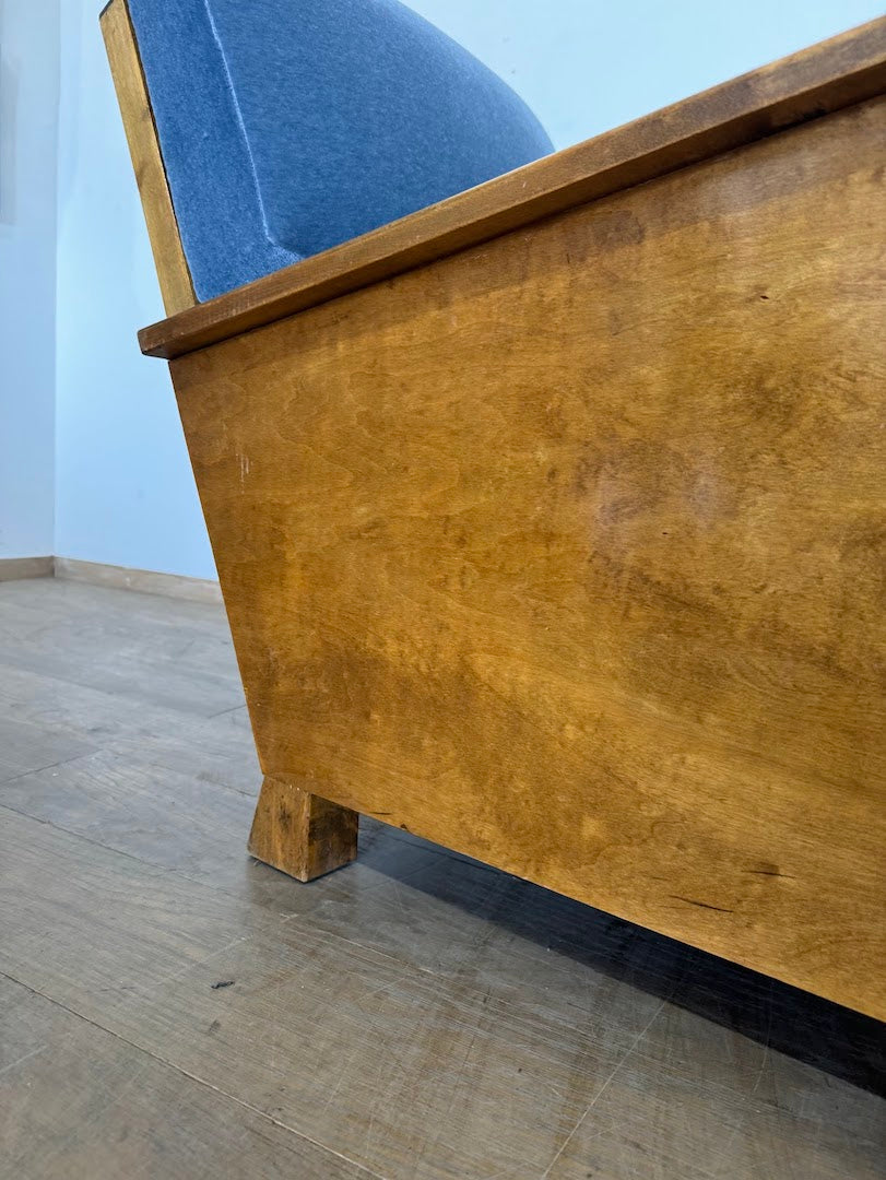 Pair of Swedish 1930's Burl Wood  Arm Chair in Italian Mohair