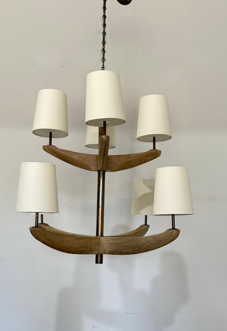 Lucca Studio Bancroft Oak and Brass Chandelier