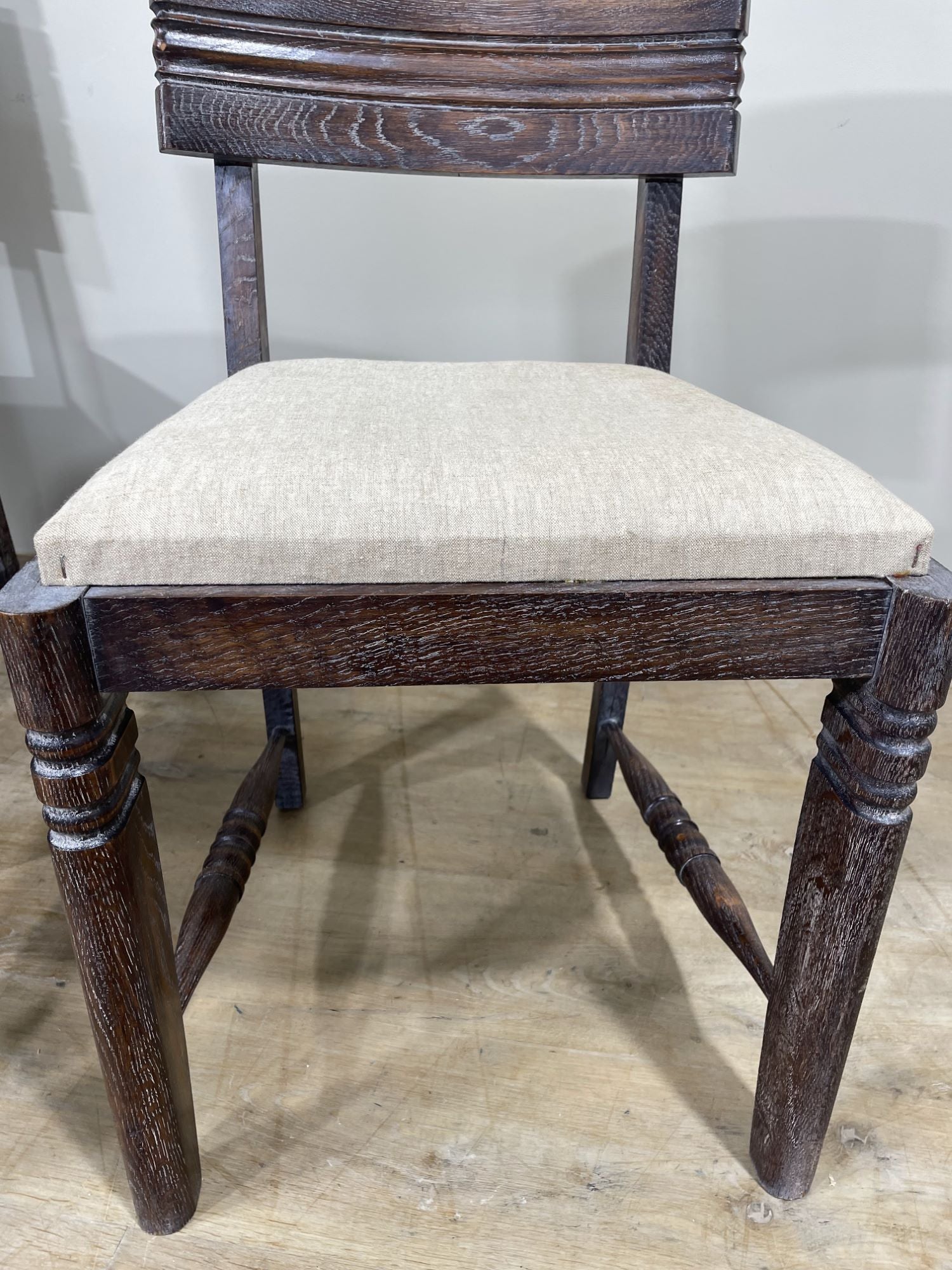 Set of (6) Charles Dudouyt, Cerused Oak Dining Chairs