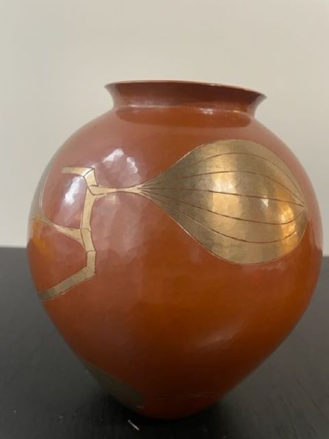 Japanese Hammered Copper and Gilt Vase