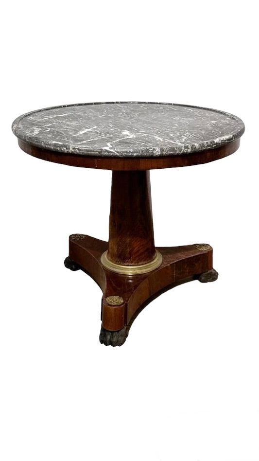 French Empire Round Marble Top Side Table