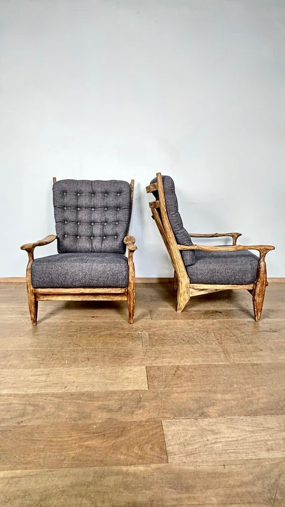 Pair of Guillerme & Chambron Cerused Oak Armchairs