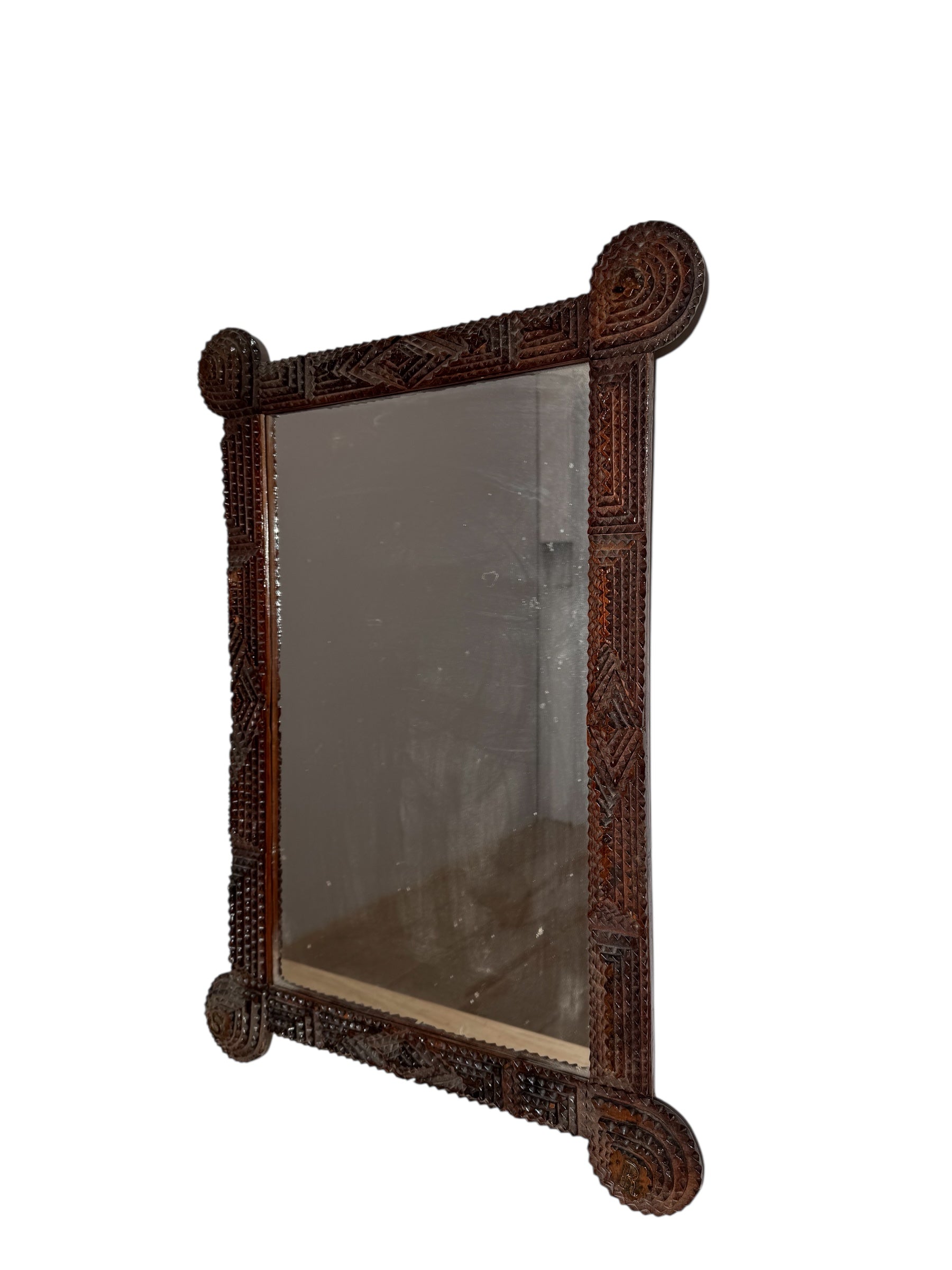 English 19c Tramp Art Mirror