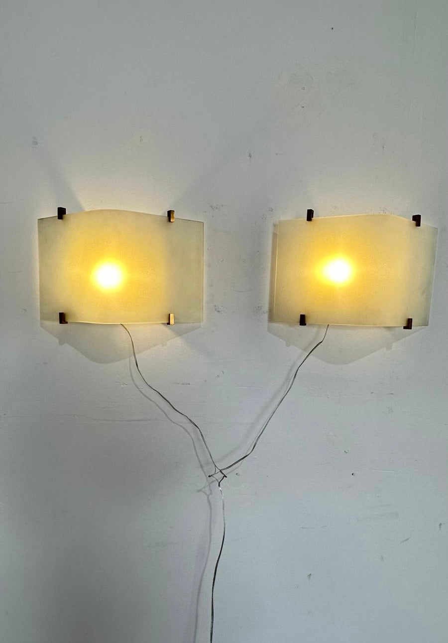 Pair of French Glass and Bronze Sconces