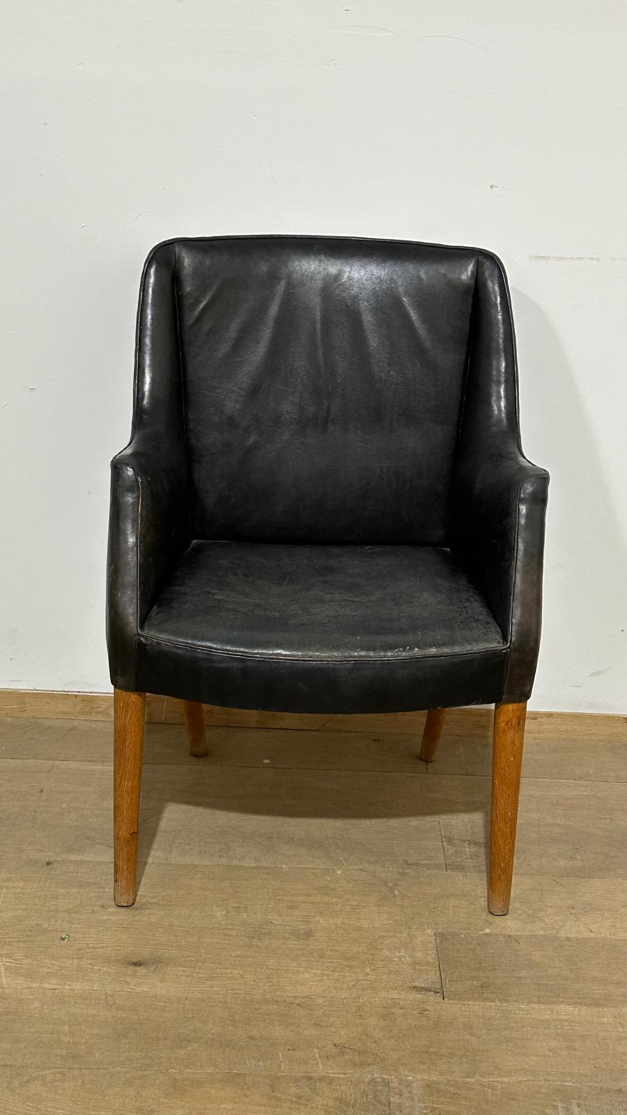 Danish 1940's Black Leather Chair