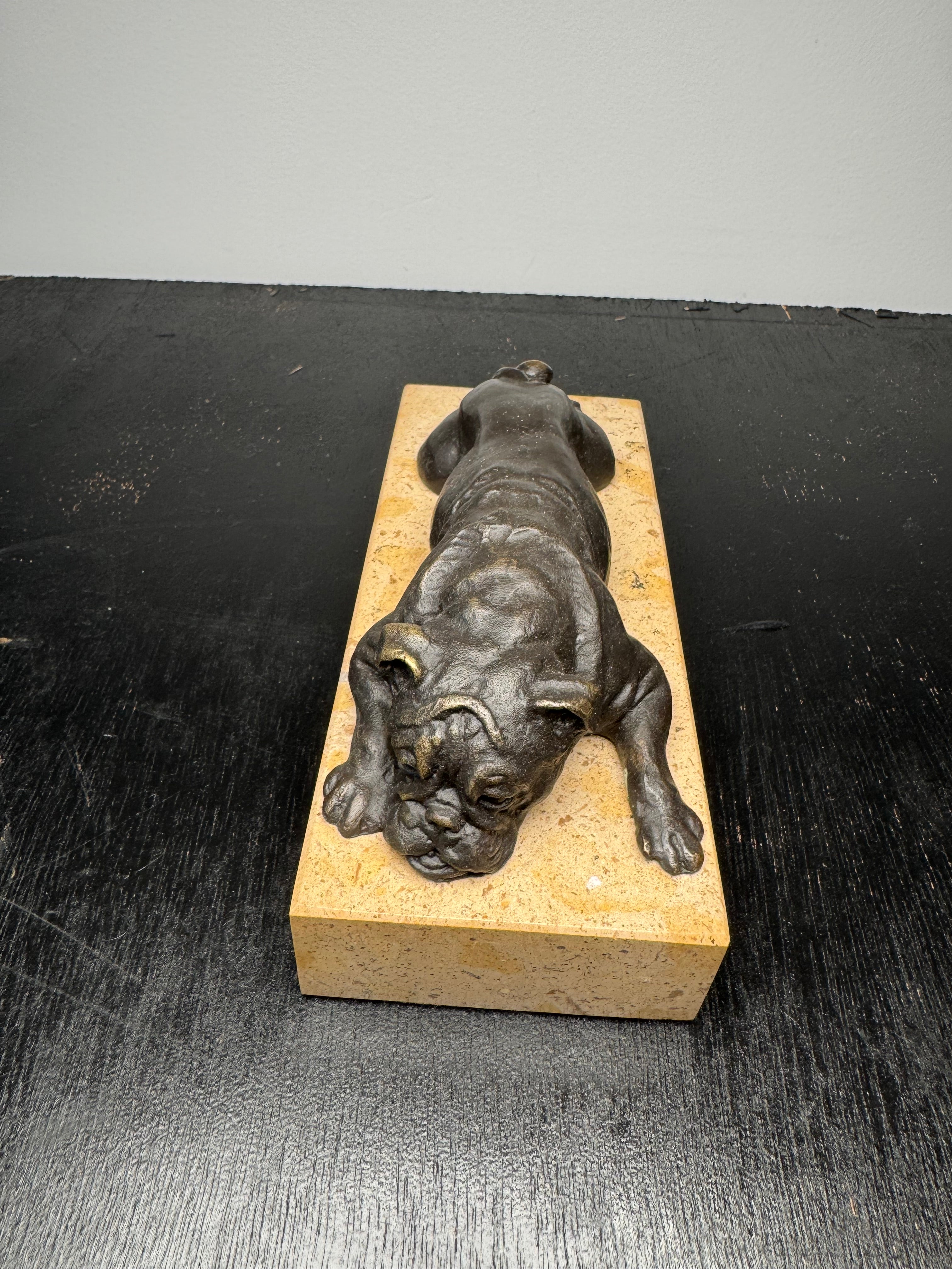 Late 20th Century Bronze Bulldog on Marble