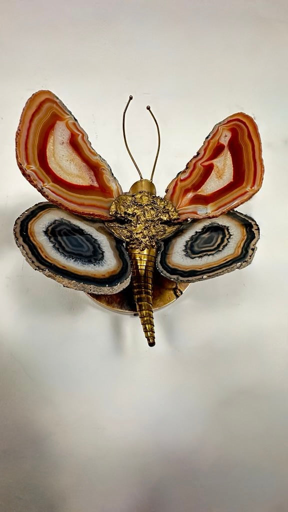 French 1970's Agate Butterfly Sconces