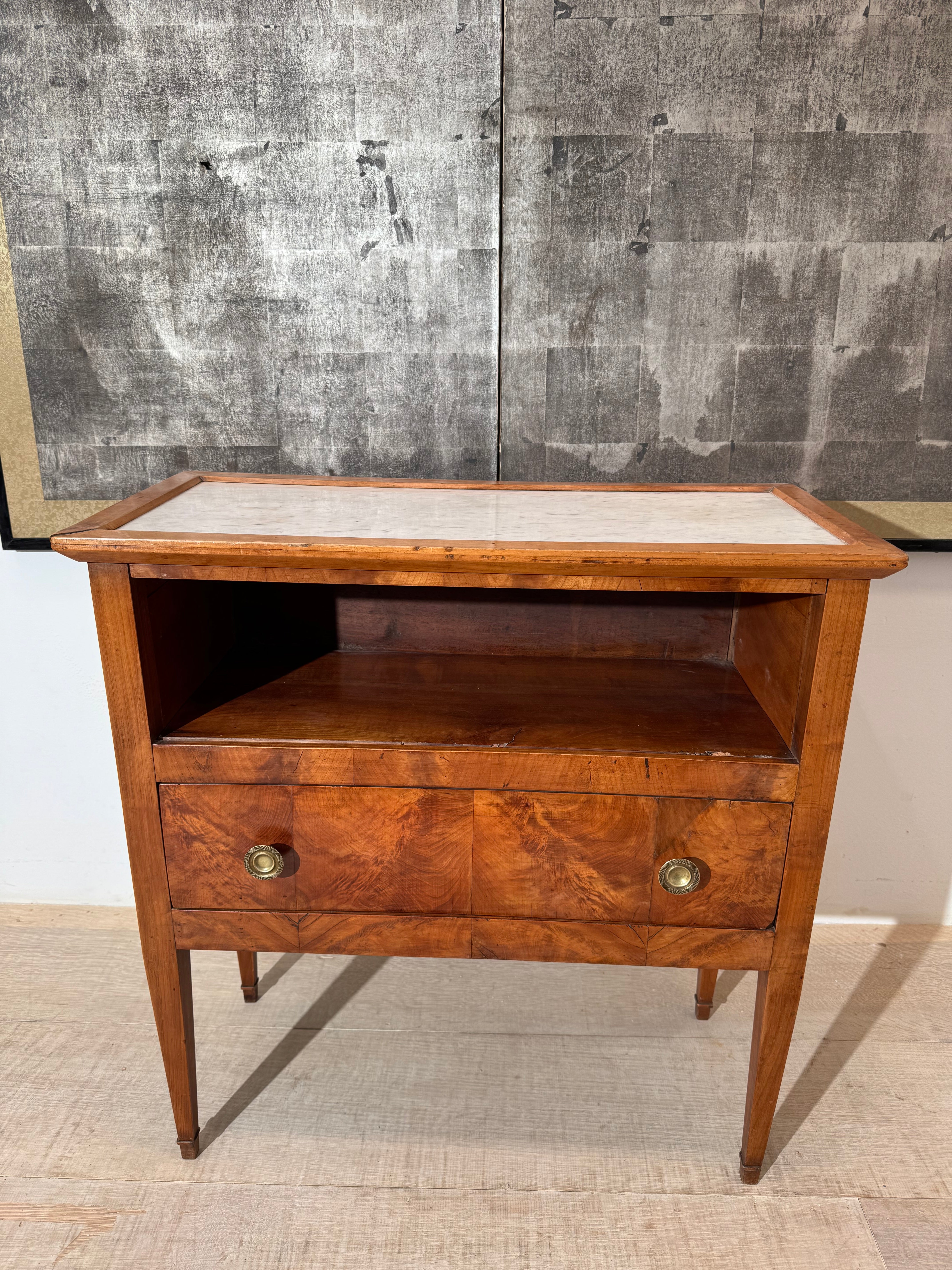 English 19c Fruitwood & Marble Nighstand