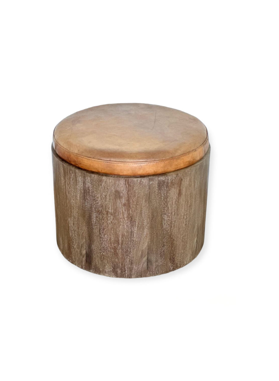 Lucca Studio Douglas Oak and Leather Top Ottoman/Stool