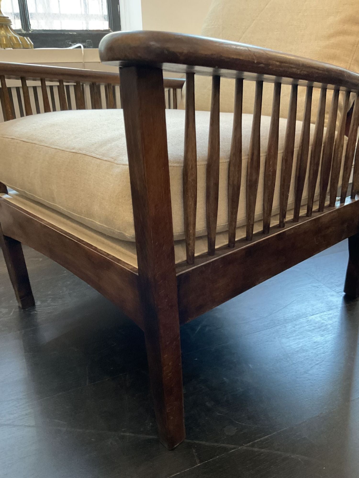 Single French Slat Back Chair with Solid Brass Bar