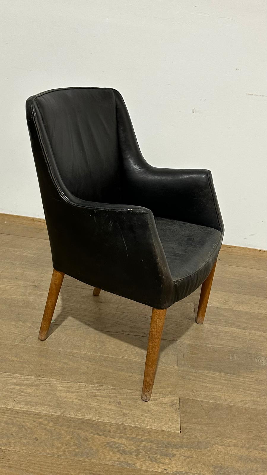 Danish 1940's Black Leather Chair