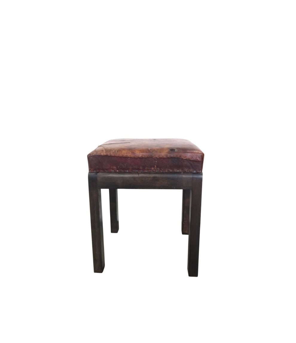 18th Century French Leather Top Walnut Stool