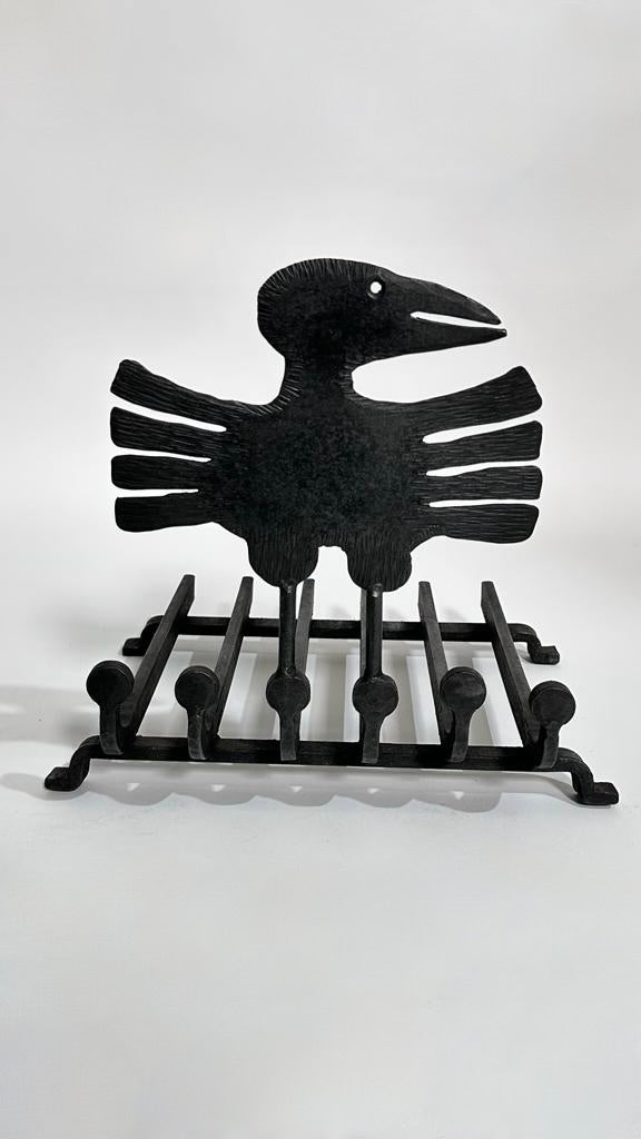 French Modernist Iron "Bird" Fireplace Andiron