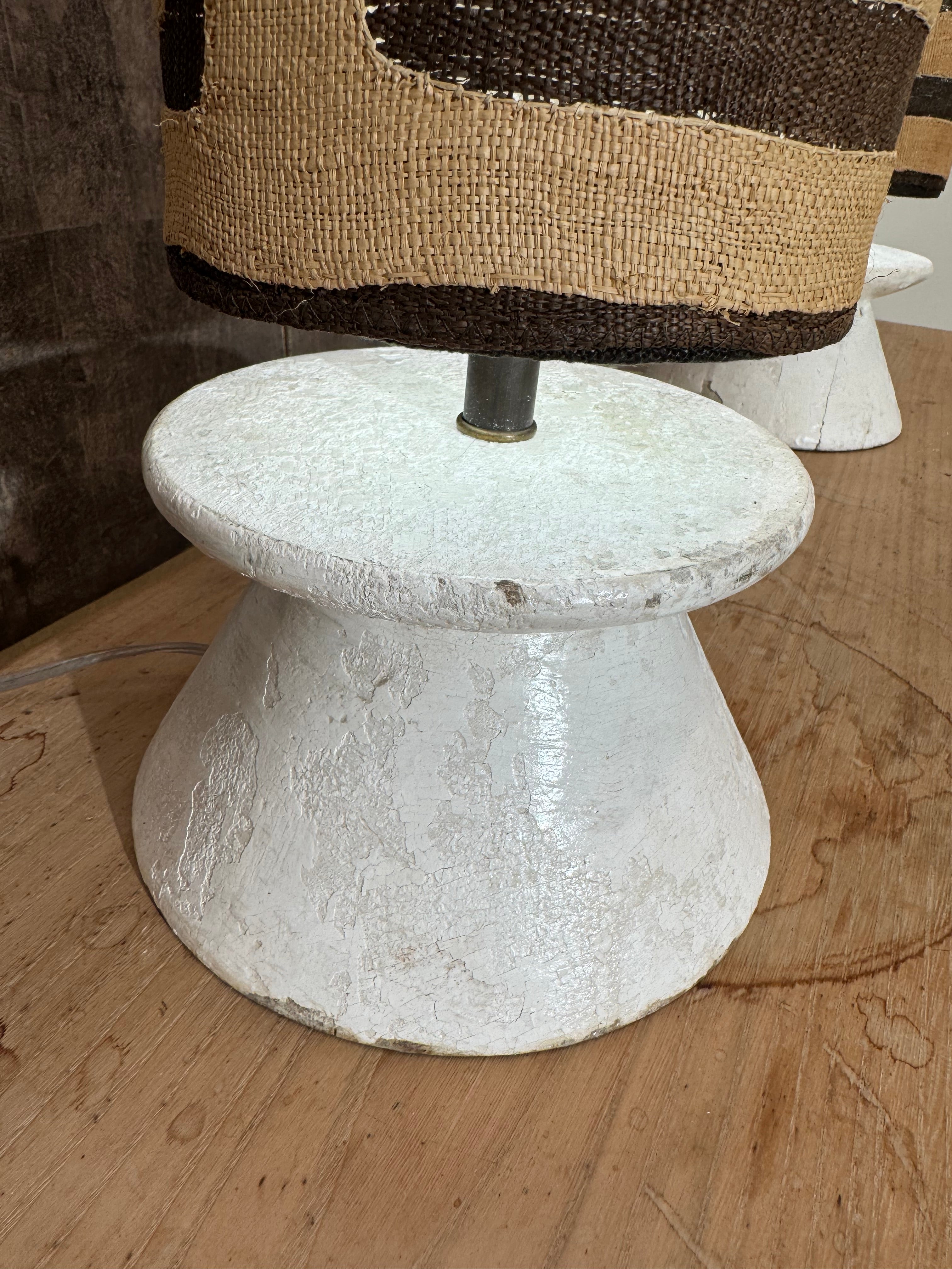 Pair Vintage French 1950's Wood & Plaster Lanps