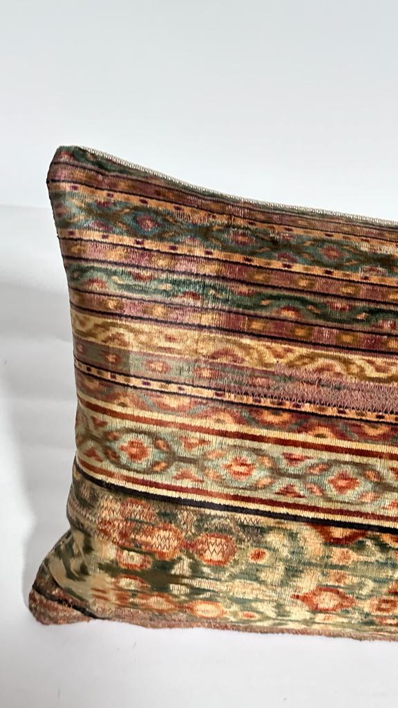 Rare18th Century Kerman Silk Velvet Textile Lumbar Pillow