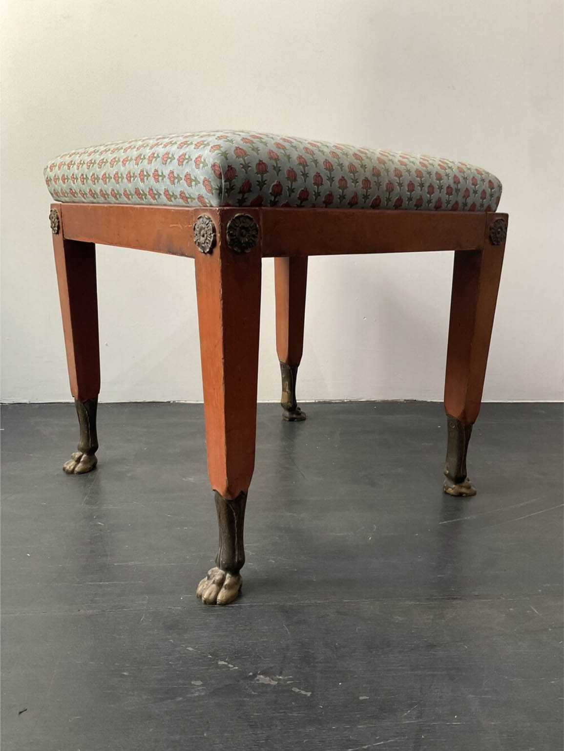 19th Century Wood Stool with Vintage Upholstery