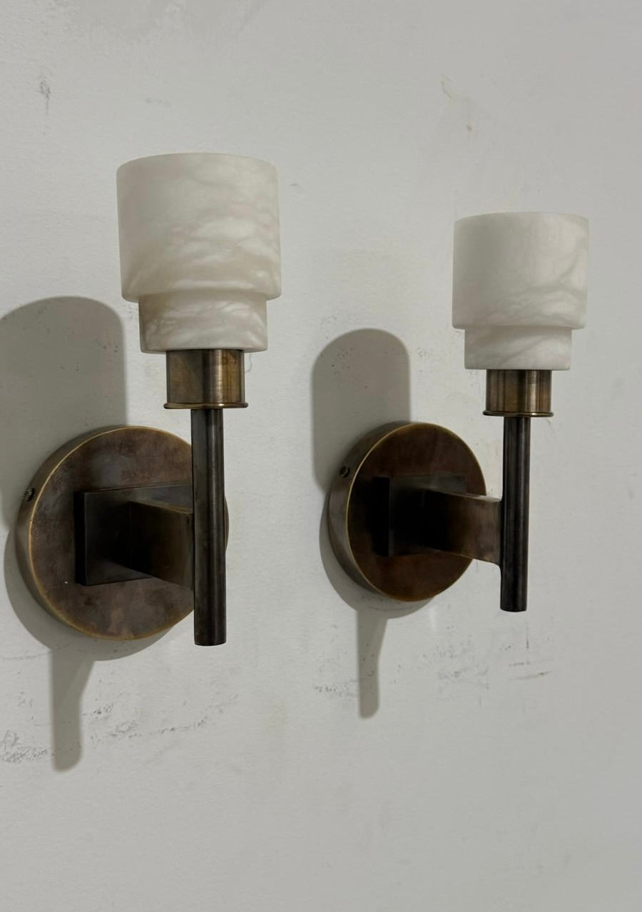 Lucca Studio Pair of Georgie Alabaster and Bronze Sconces