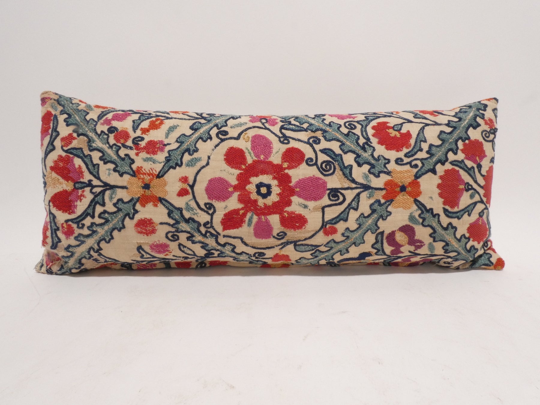 18th Century Turkish Silk Embroidery Lumbar Pillow