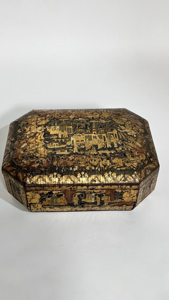 Large 19th Century English Chinoiserie Box