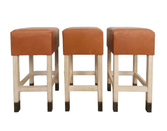 Lucca Studio Set of (3) Percy Saddle
Leather and Oak Stools