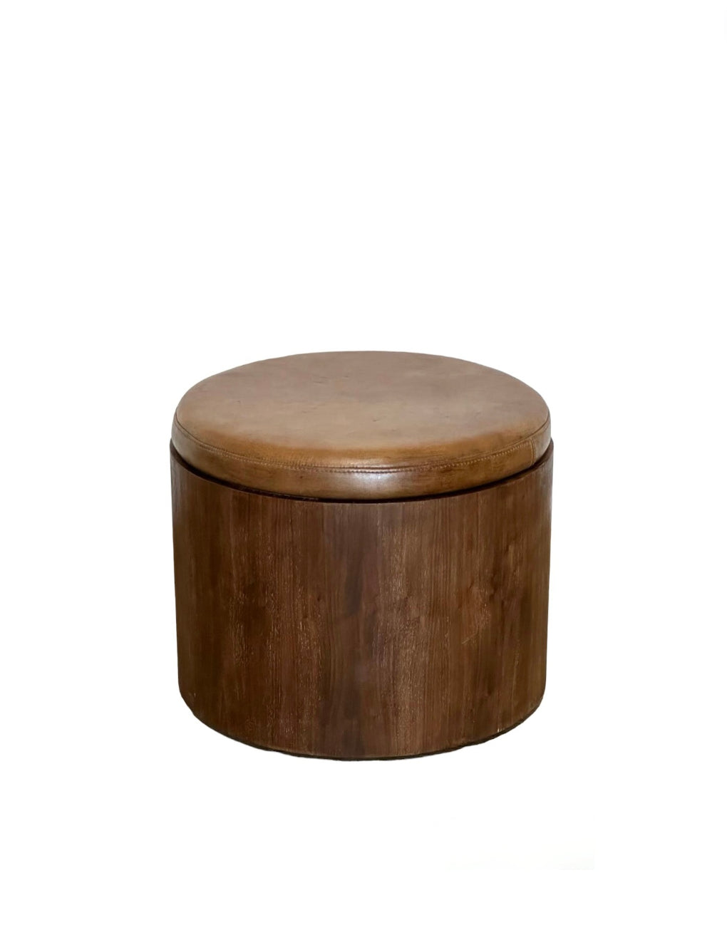 Lucca Studio Douglas Oak and Leather Top Ottoman/Stool