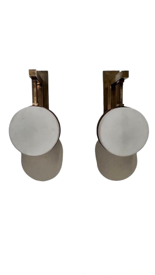 Pair of Lucca Limited Edition Glass, Leather and Brass Hanging Sconces