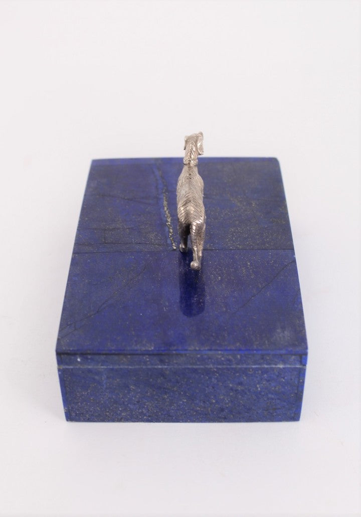 Modern Lapis Lazuli Box with Silver Dog Handle