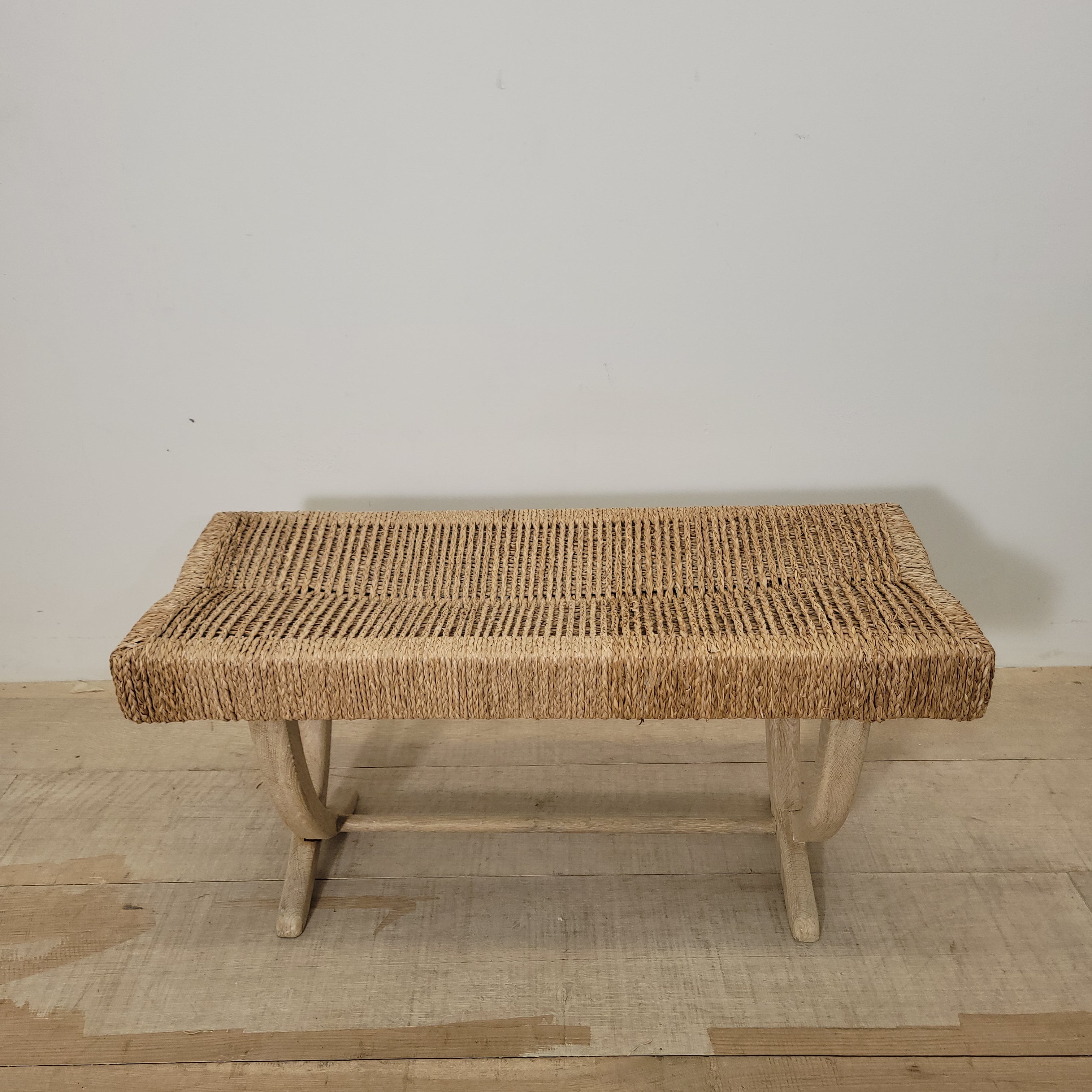 Lucca Studio Oak and Woven Rush Bench