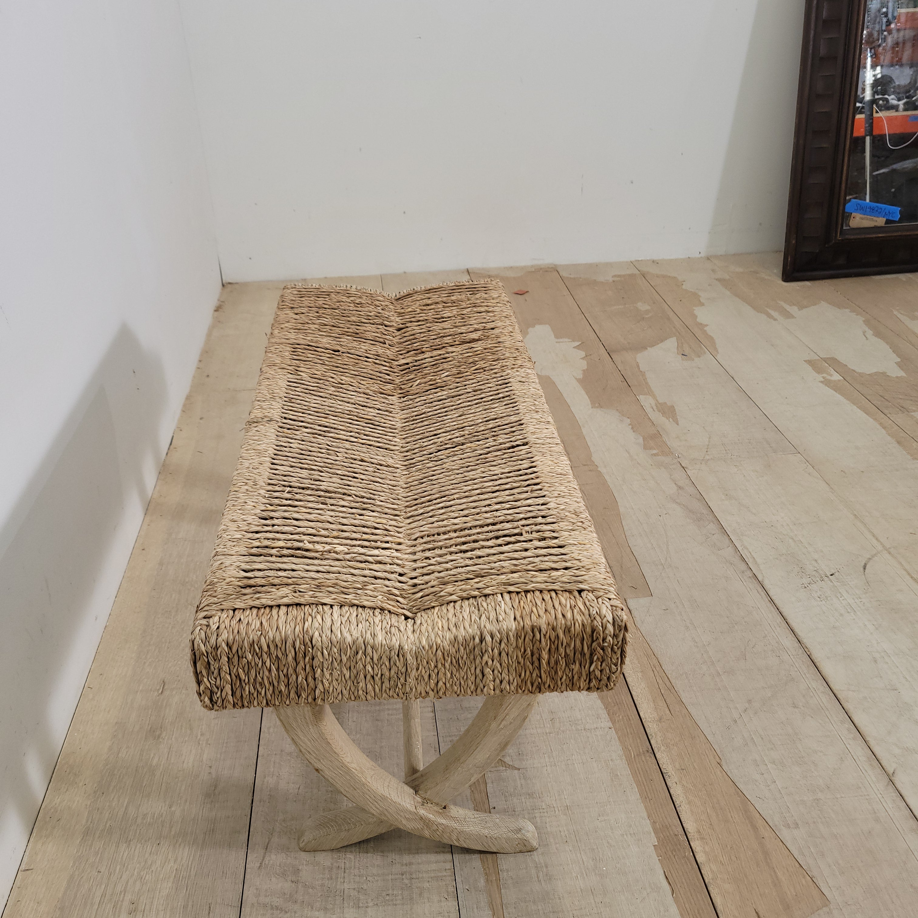 Lucca Studio Oak and Woven Rush Bench